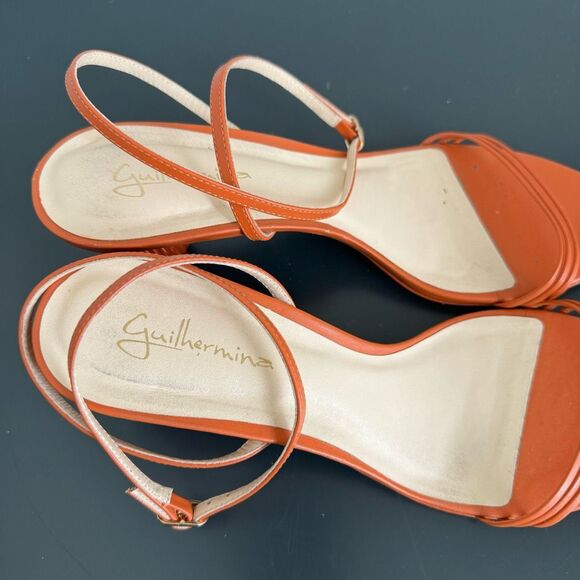 Anthropologie Guilhermina Sculptural Orange Funky Heel Summer Sandal Size 9 / 40 - Picture 8 of 9